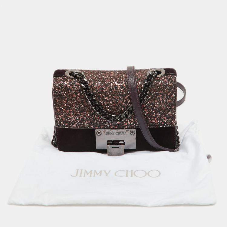 Pre Owned Jimmy Choo Purple/Brown Suede and Glitter Rebel Crossbody Bag