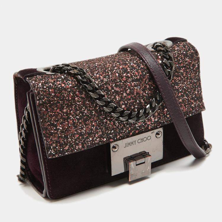 Pre Owned Jimmy Choo Purple/Brown Suede and Glitter Rebel Crossbody Bag