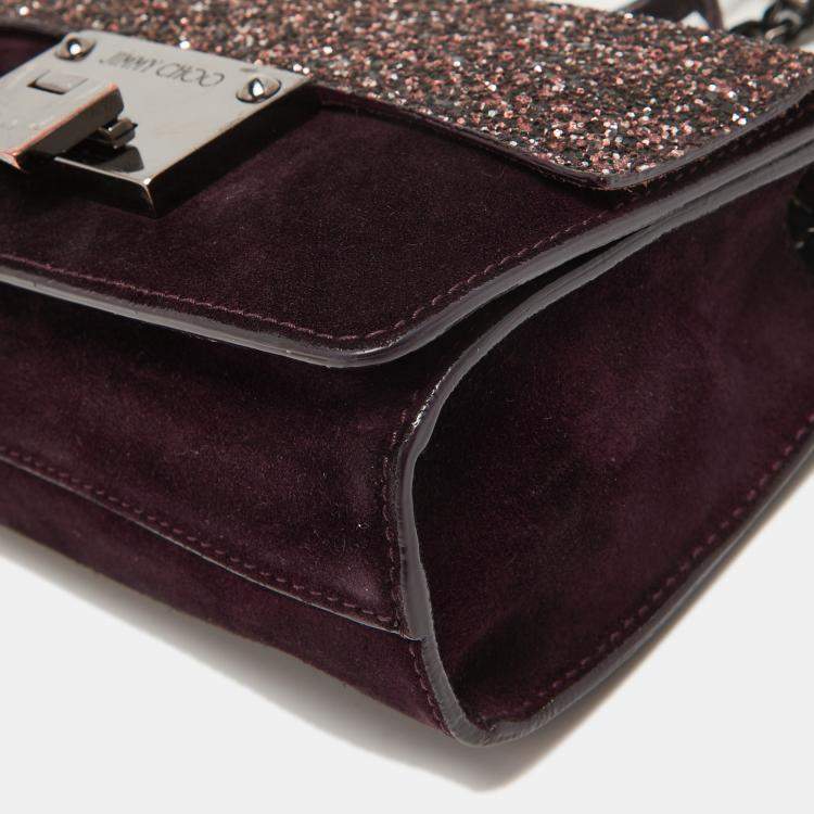 Pre Owned Jimmy Choo Purple/Brown Suede and Glitter Rebel Crossbody Bag