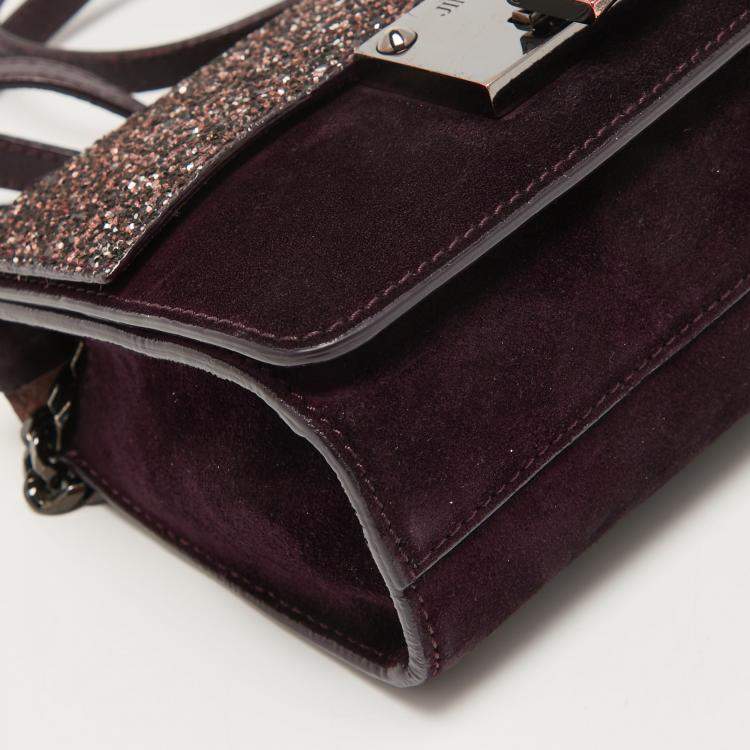 Pre Owned Jimmy Choo Purple/Brown Suede and Glitter Rebel Crossbody Bag