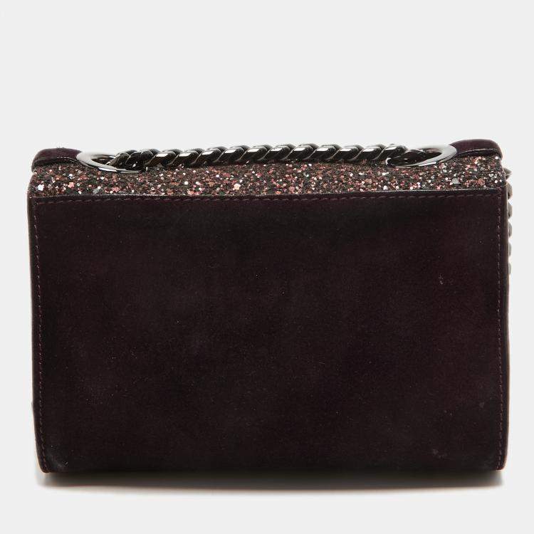 Pre Owned Jimmy Choo Purple/Brown Suede and Glitter Rebel Crossbody Bag