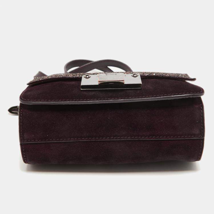 Pre Owned Jimmy Choo Purple/Brown Suede and Glitter Rebel Crossbody Bag