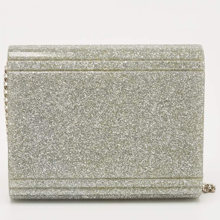 مملوكة مسبقًا Jimmy Choo Silver Glitter Acrylic and Leather Candy Chain Clutch 