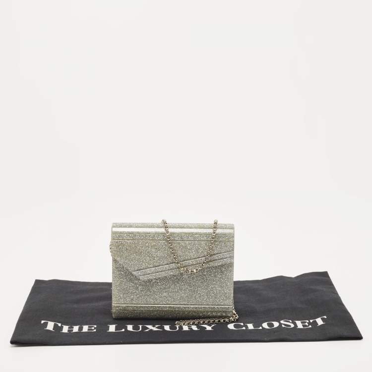 مملوكة مسبقًا Jimmy Choo Silver Glitter Acrylic and Leather Candy Chain Clutch 