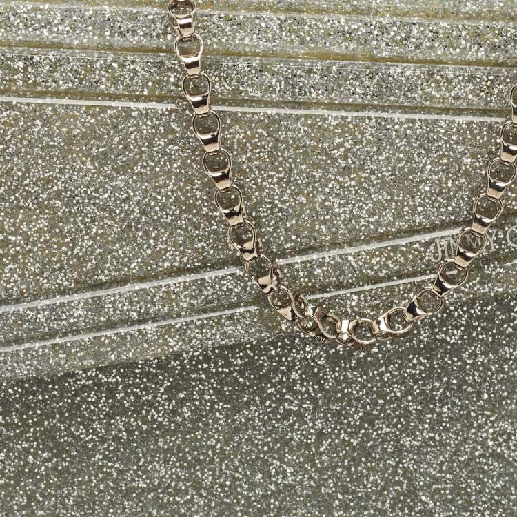 مملوكة مسبقًا Jimmy Choo Silver Glitter Acrylic and Leather Candy Chain Clutch 