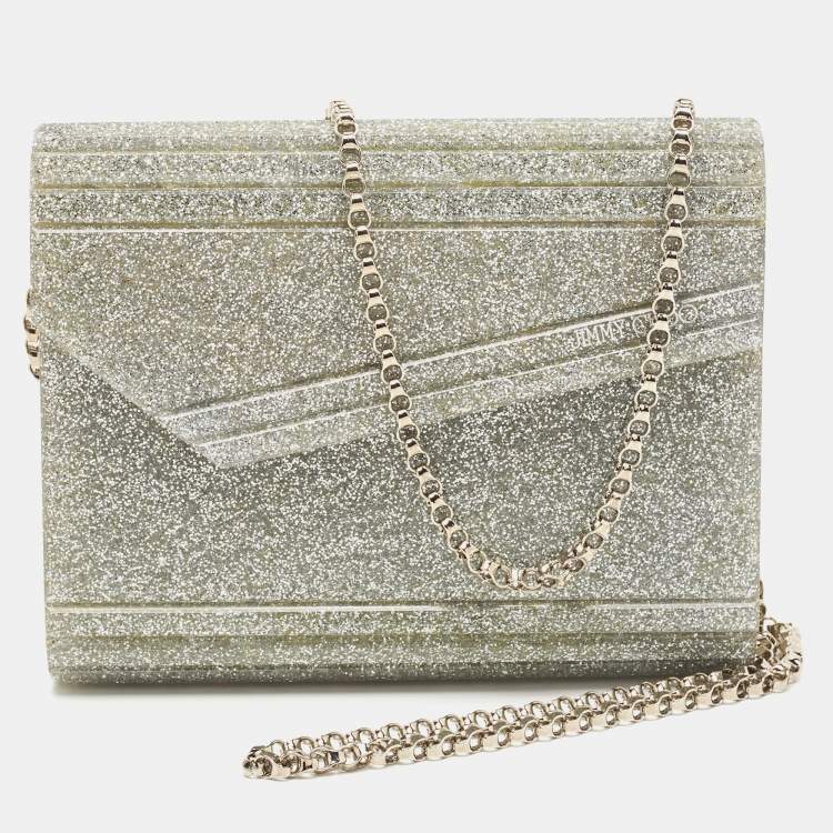 مملوكة مسبقًا Jimmy Choo Silver Glitter Acrylic and Leather Candy Chain Clutch 
