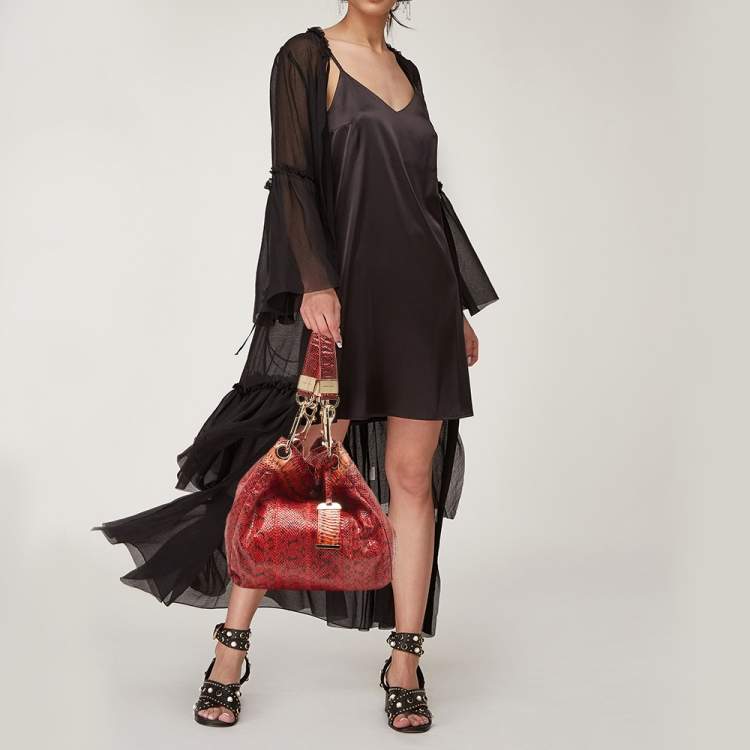 Pre Owned Jimmy Choo Red/Black Watersnake Leather Lohla Jane Hobo 