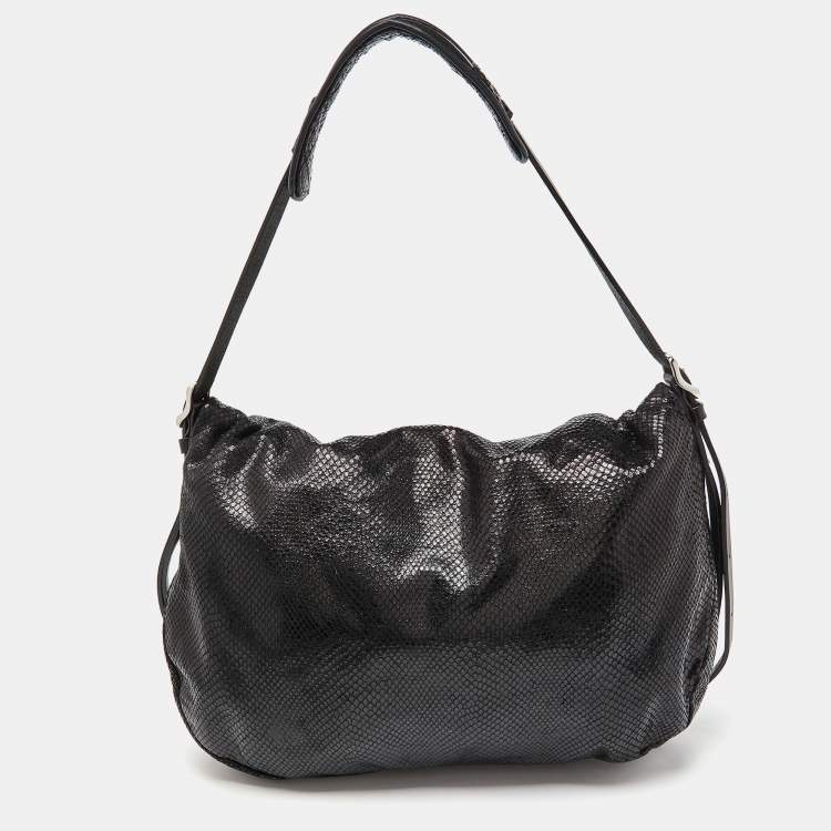 Pre Owned Jimmy Choo Black Python Boho Biker Chain Shoulder Bag