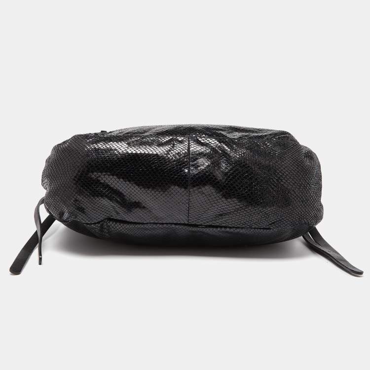 Pre Owned Jimmy Choo Black Python Boho Biker Chain Shoulder Bag