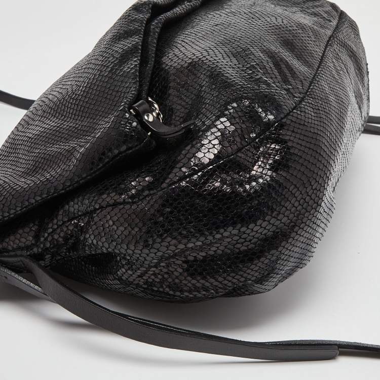 Pre Owned Jimmy Choo Black Python Boho Biker Chain Shoulder Bag