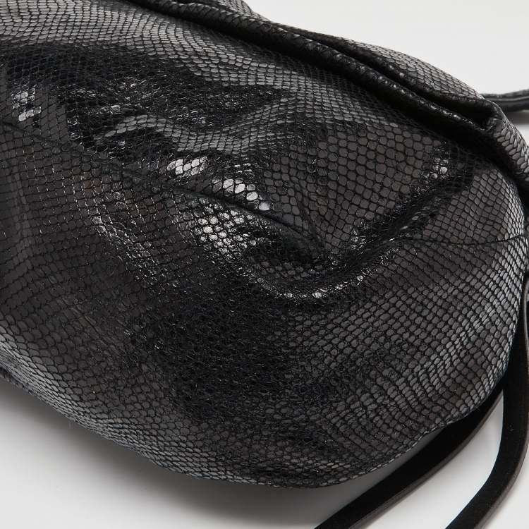 Pre Owned Jimmy Choo Black Python Boho Biker Chain Shoulder Bag