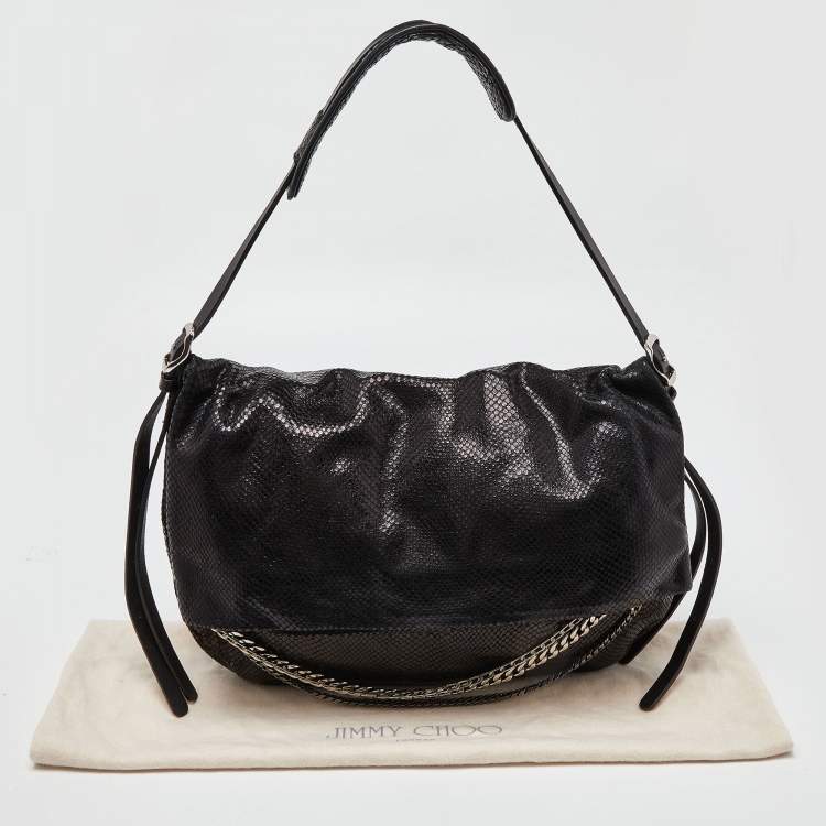 Pre Owned Jimmy Choo Black Python Boho Biker Chain Shoulder Bag