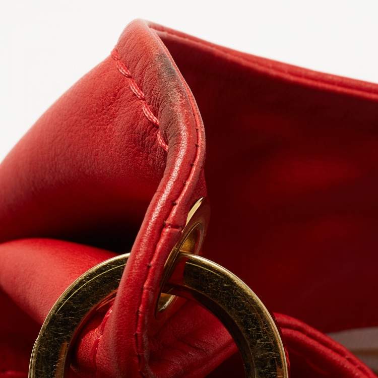 Pre Owned Jimmy Choo Red Leather Enamel Handle Hobo