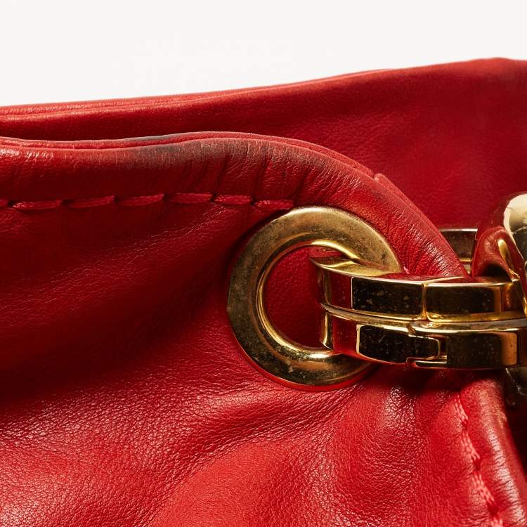 Pre Owned Jimmy Choo Red Leather Enamel Handle Hobo