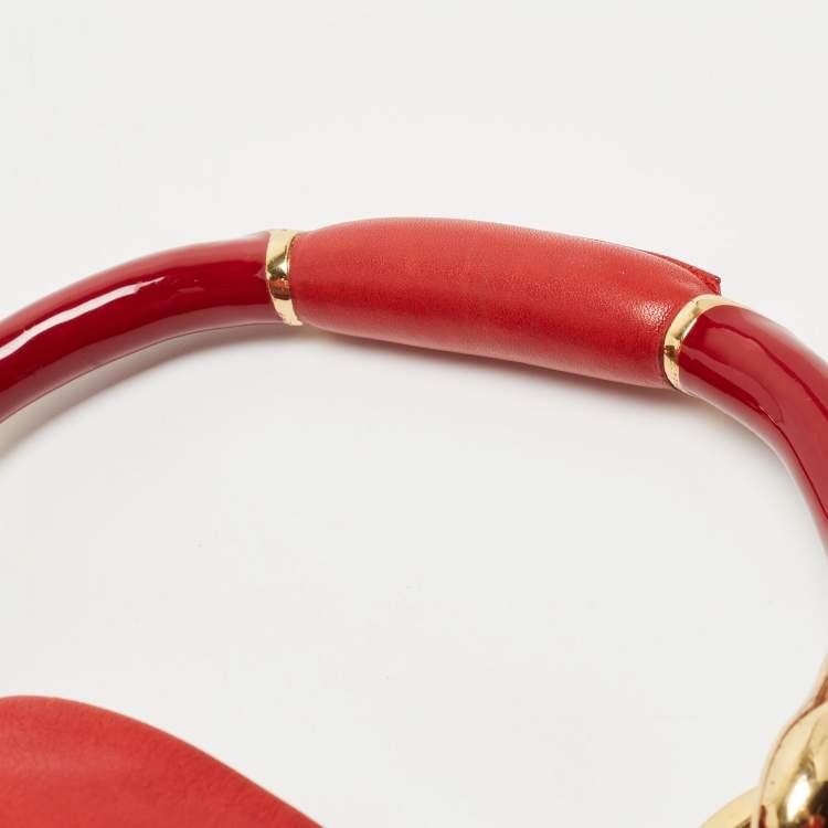 Pre Owned Jimmy Choo Red Leather Enamel Handle Hobo