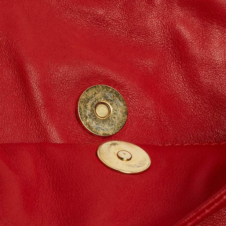 Pre Owned Jimmy Choo Red Leather Enamel Handle Hobo