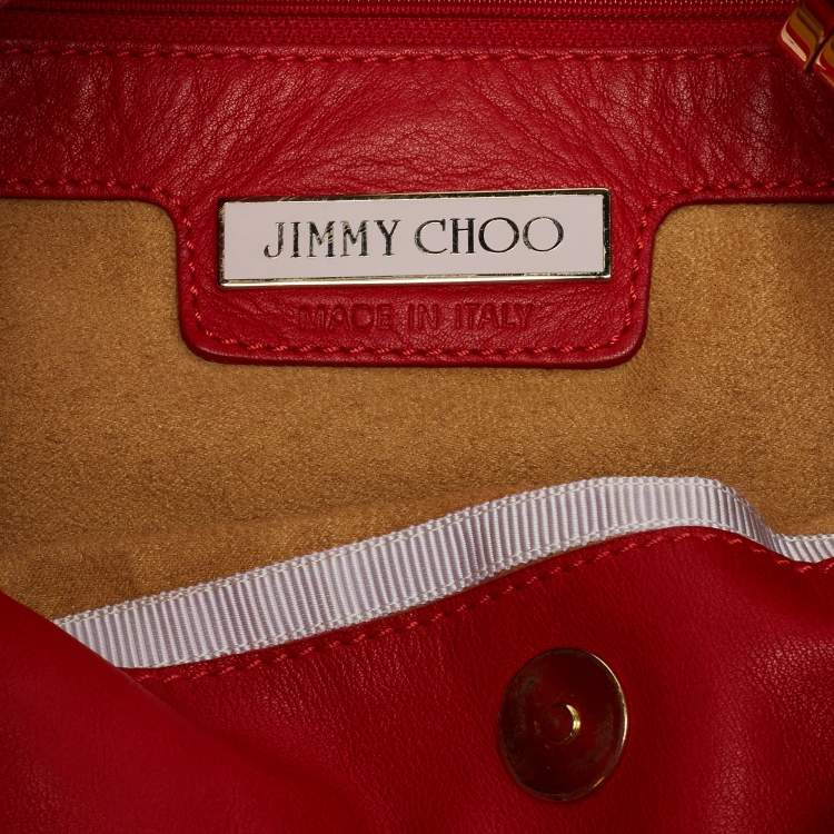 Pre Owned Jimmy Choo Red Leather Enamel Handle Hobo