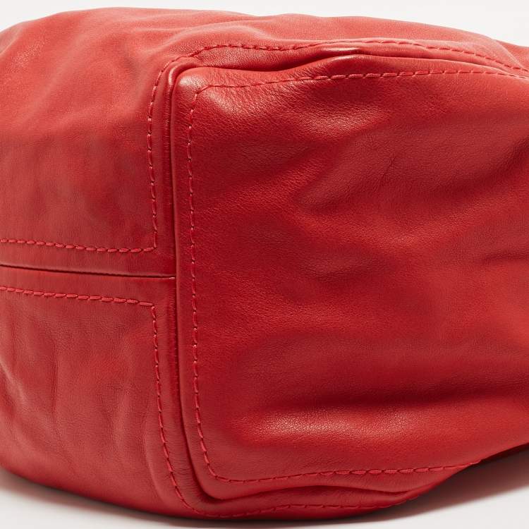 Pre Owned Jimmy Choo Red Leather Enamel Handle Hobo