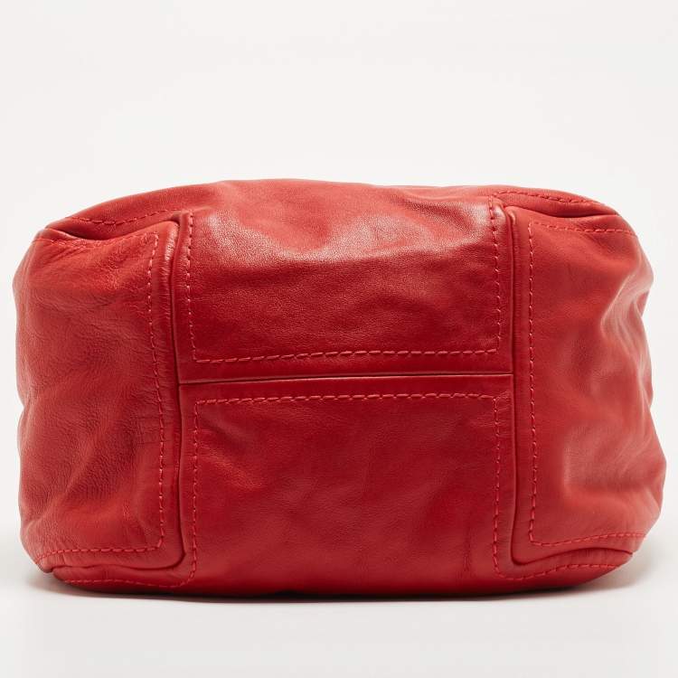 Pre Owned Jimmy Choo Red Leather Enamel Handle Hobo