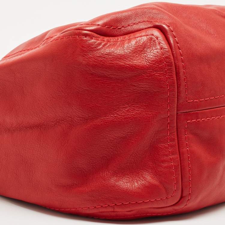 Pre Owned Jimmy Choo Red Leather Enamel Handle Hobo