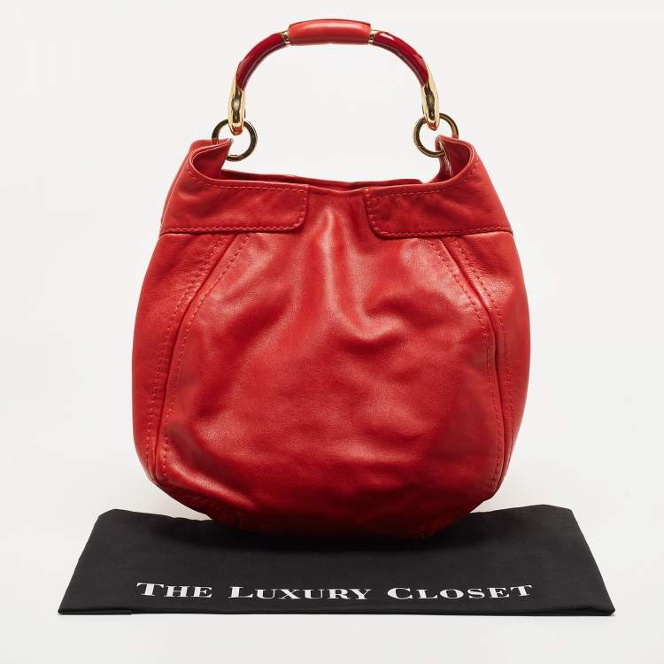 Pre Owned Jimmy Choo Red Leather Enamel Handle Hobo