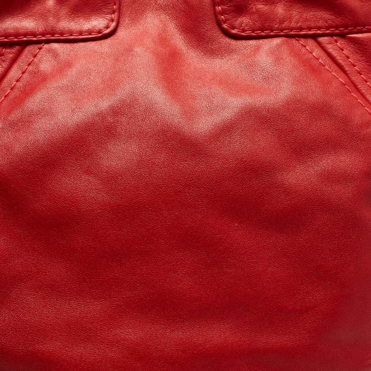 Pre Owned Jimmy Choo Red Leather Enamel Handle Hobo