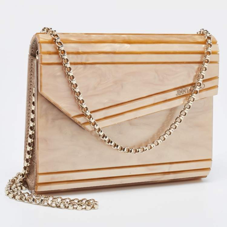 Pre Owned Jimmy Choo Brown Marble Effect Acrylic and Leather Candy Chain Clutch