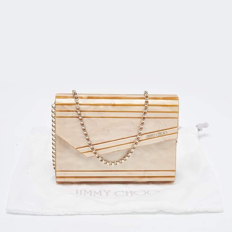 Pre Owned Jimmy Choo Brown Marble Effect Acrylic and Leather Candy Chain Clutch