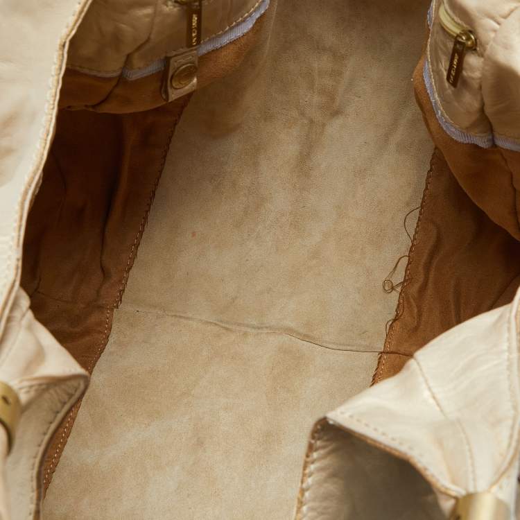 Pre Owned Jimmy Choo Beige/Gold Leather and Suede Mandah Expandable Hobo