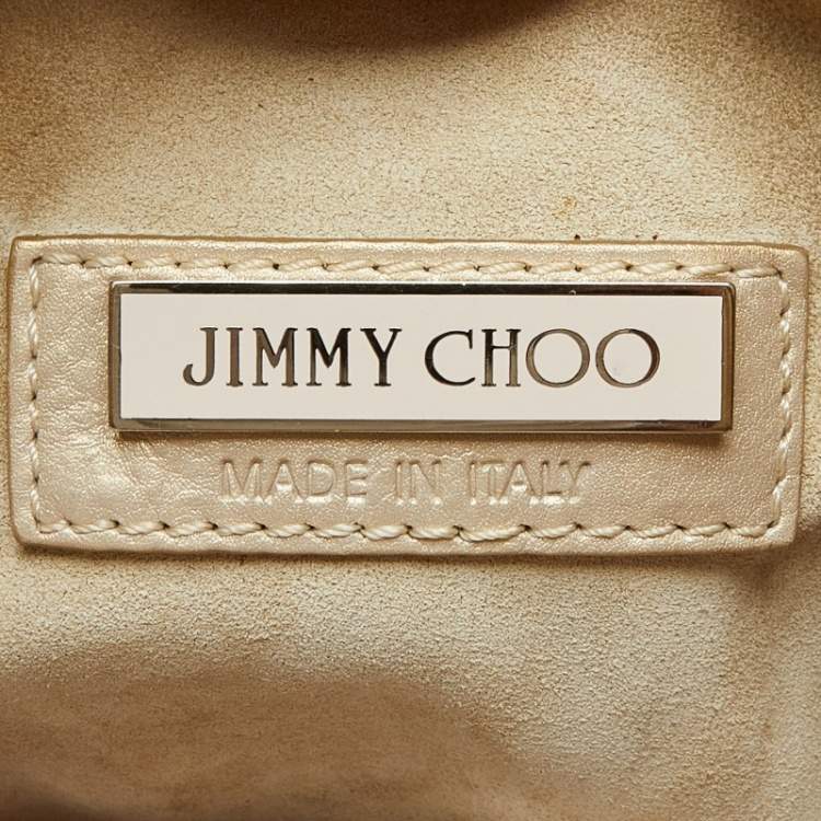 Pre Owned Jimmy Choo Beige/Gold Leather and Suede Mandah Expandable Hobo