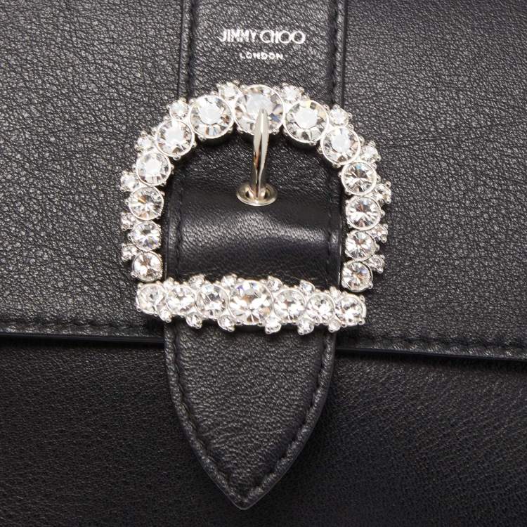 Pre Owned Jimmy Choo Black Medium Cheri Crystals Top Handle Bag