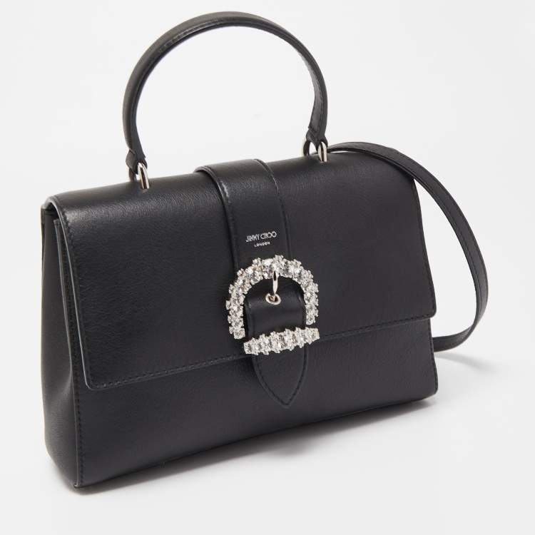 Pre Owned Jimmy Choo Black Medium Cheri Crystals Top Handle Bag
