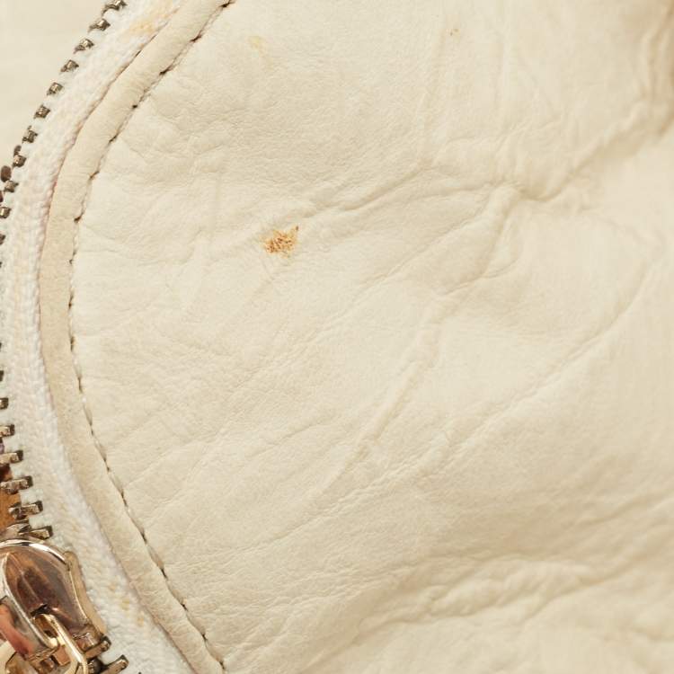 Pre Owned Jimmy Choo Off White/Light Beige Distressed Leather and Snakeskin Trims Bree Satchel