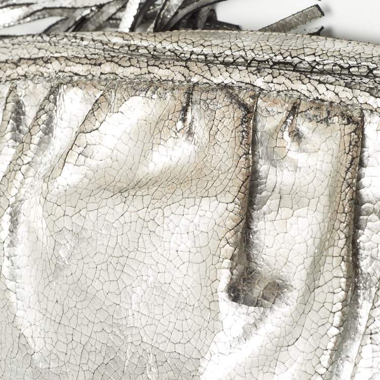 Pre Owned Jimmy Choo Silver Cracking Leather Double Zip Tassel Clutch