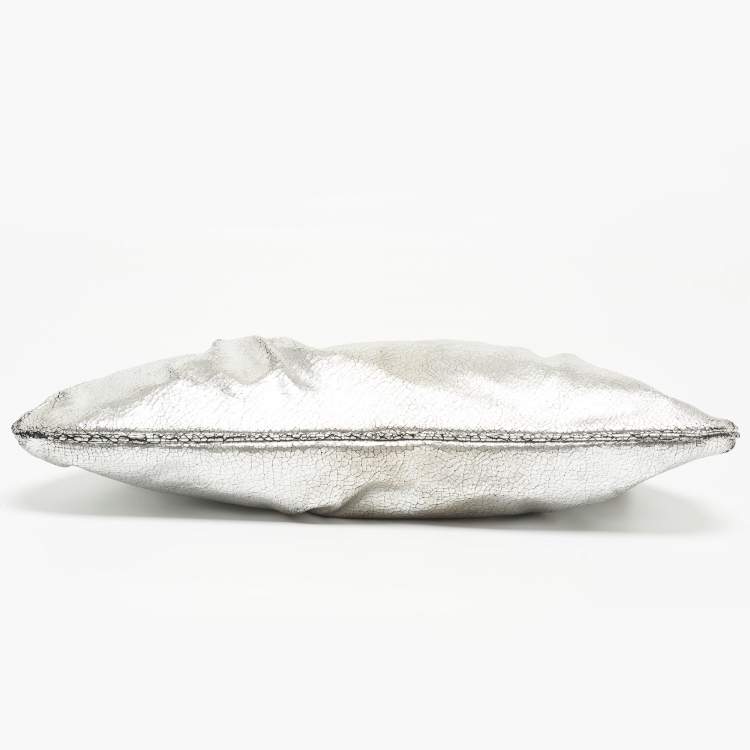 Pre Owned Jimmy Choo Silver Cracking Leather Double Zip Tassel Clutch
