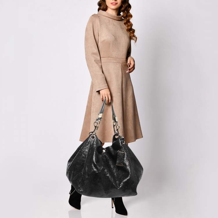مملوكة مسبقًا Jimmy Choo Black Python Lohla Jayne Tote