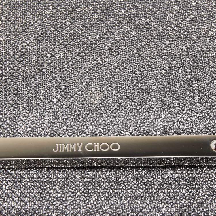 Pre Owned Jimmy Choo Silver Glitter and Leather Metal Logo Flap Clutch