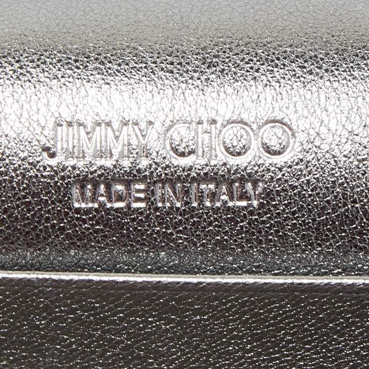 Pre Owned Jimmy Choo Silver Glitter and Leather Metal Logo Flap Clutch