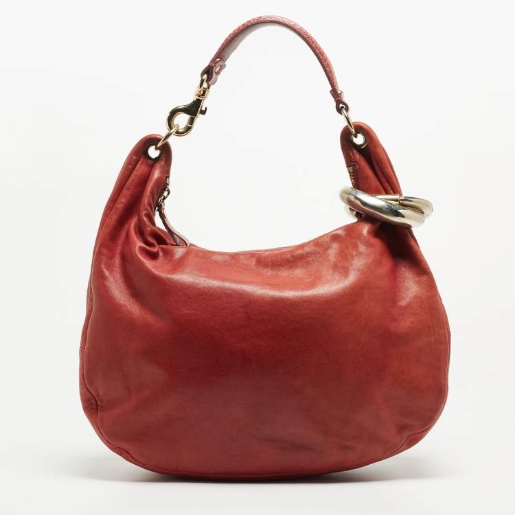 Pre Owned Jimmy Choo Red Leather Large Solar Hobo