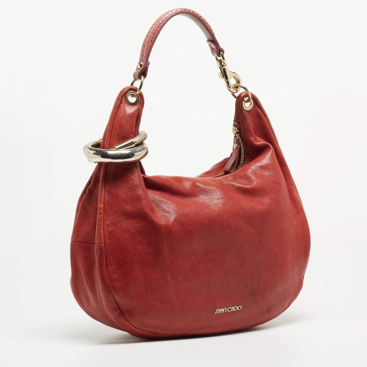Pre Owned Jimmy Choo Red Leather Large Solar Hobo