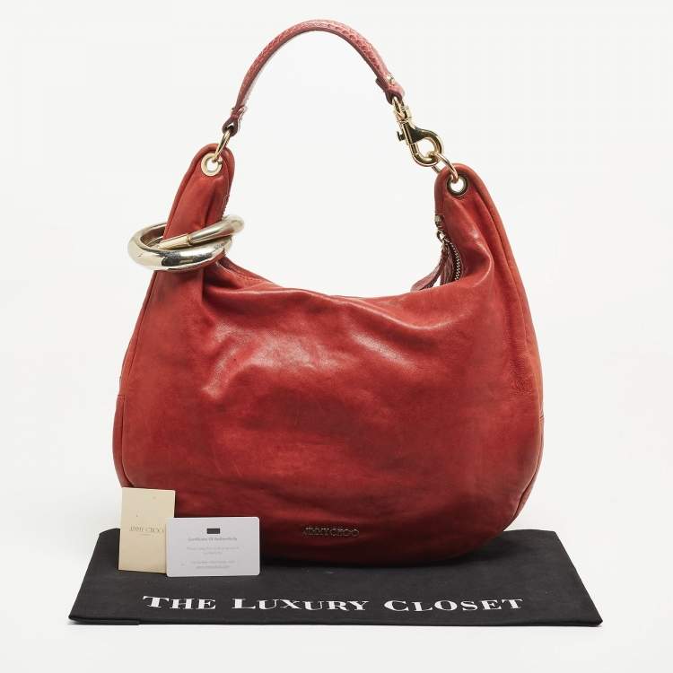 Pre Owned Jimmy Choo Red Leather Large Solar Hobo