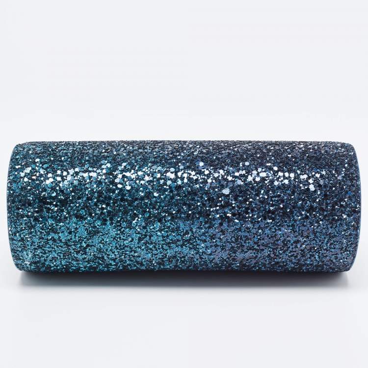 Pre Owned Jimmy Choo Blue/Green Glitter Twill Tube Clutch