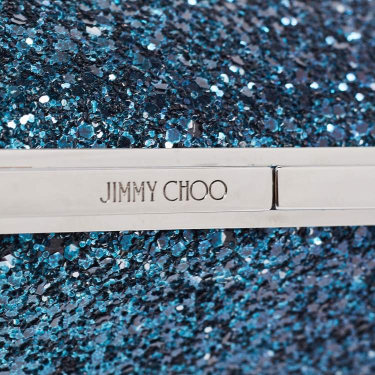 Pre Owned Jimmy Choo Blue/Green Glitter Twill Tube Clutch