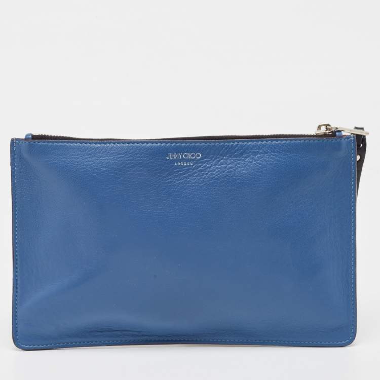 Pre Owned Jimmy Choo Blue/Burgundy Leather and Suede Zip Slim Clutch