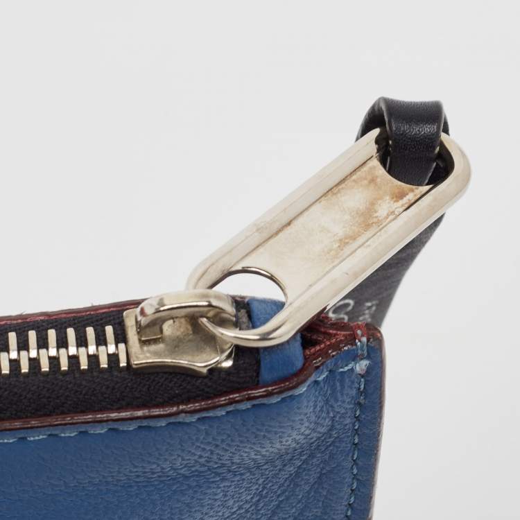 Pre Owned Jimmy Choo Blue/Burgundy Leather and Suede Zip Slim Clutch