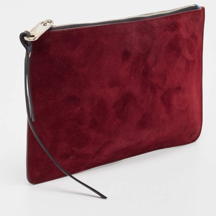 Pre Owned Jimmy Choo Blue/Burgundy Leather and Suede Zip Slim Clutch