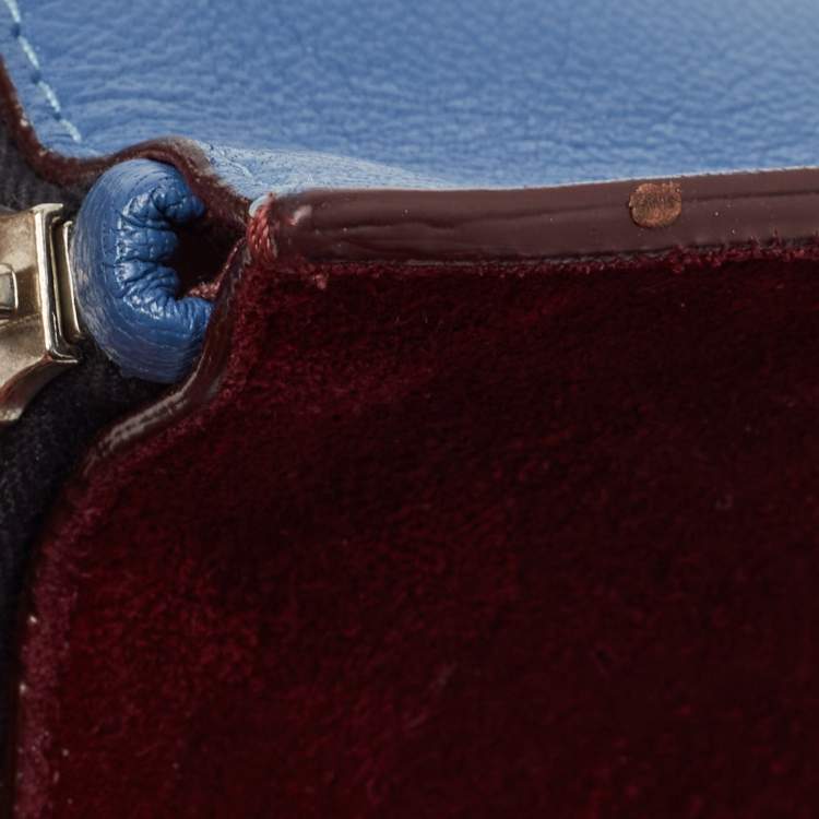 Pre Owned Jimmy Choo Blue/Burgundy Leather and Suede Zip Slim Clutch