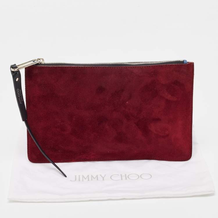 Pre Owned Jimmy Choo Blue/Burgundy Leather and Suede Zip Slim Clutch