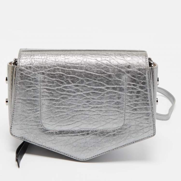 Pre Owned Jimmy Choo Silver Textured Leather Arrow Shoulder Bag