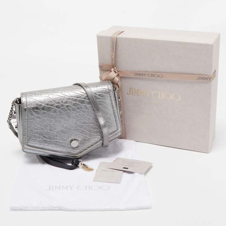 Pre Owned Jimmy Choo Silver Textured Leather Arrow Shoulder Bag